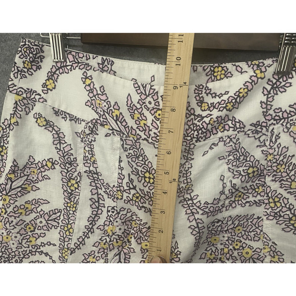 Tahari‎ Linen Wide Leg Crop Pants Womens Sz M White Pink Paisley Floral - Picture 7 of 8